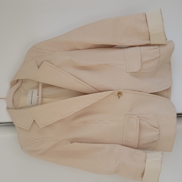Banana Republic Blazer Retro Cream Color With Taupe And Silver Stripes- Size 12 - Picture 4 of 9